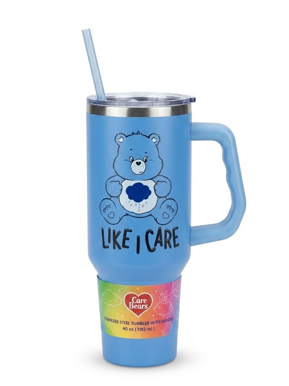 Care Bears Blue 'Like I Care' Travel Tumbler with Handle and Straw